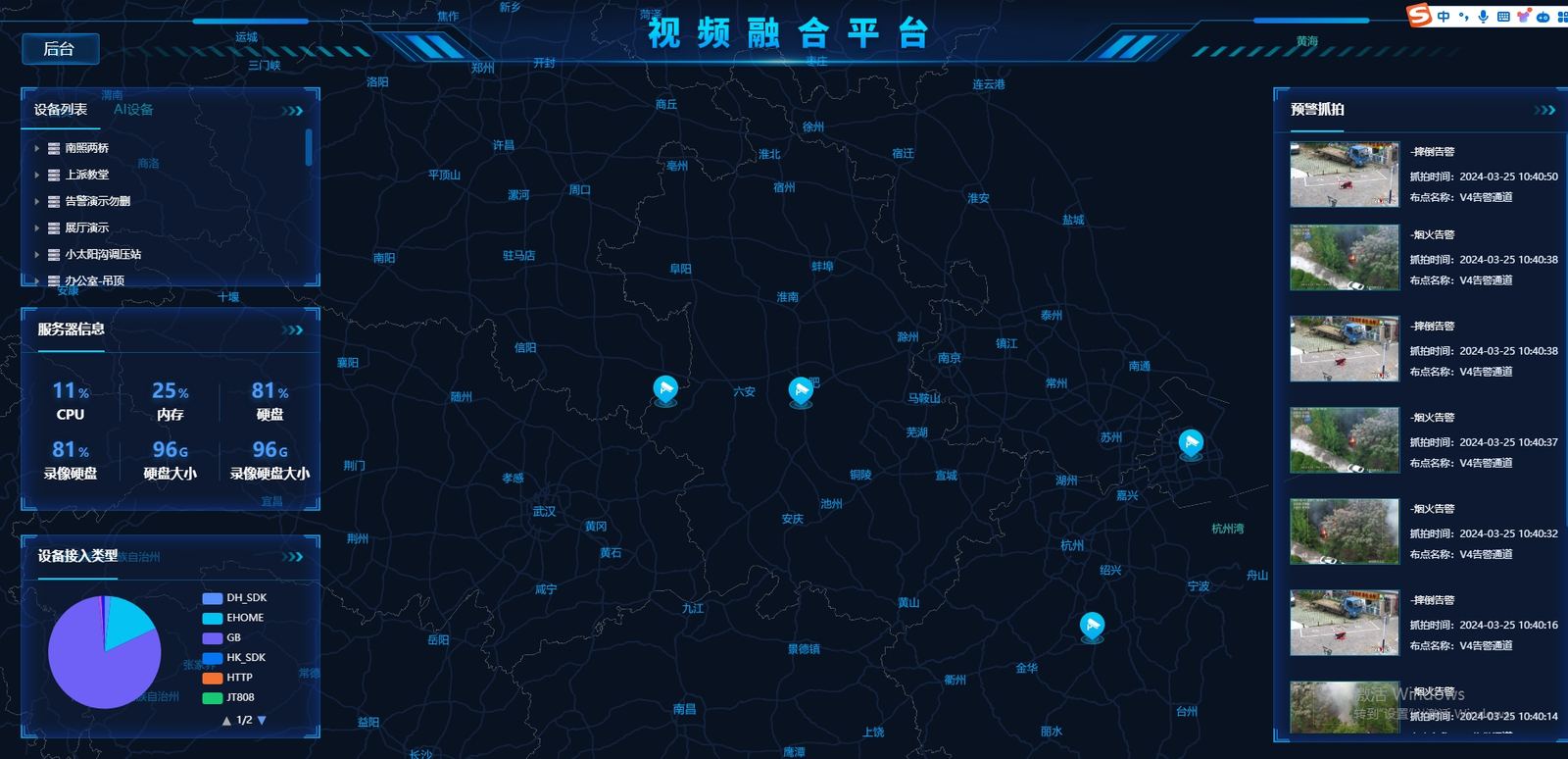 视频融合平台区域管理界面